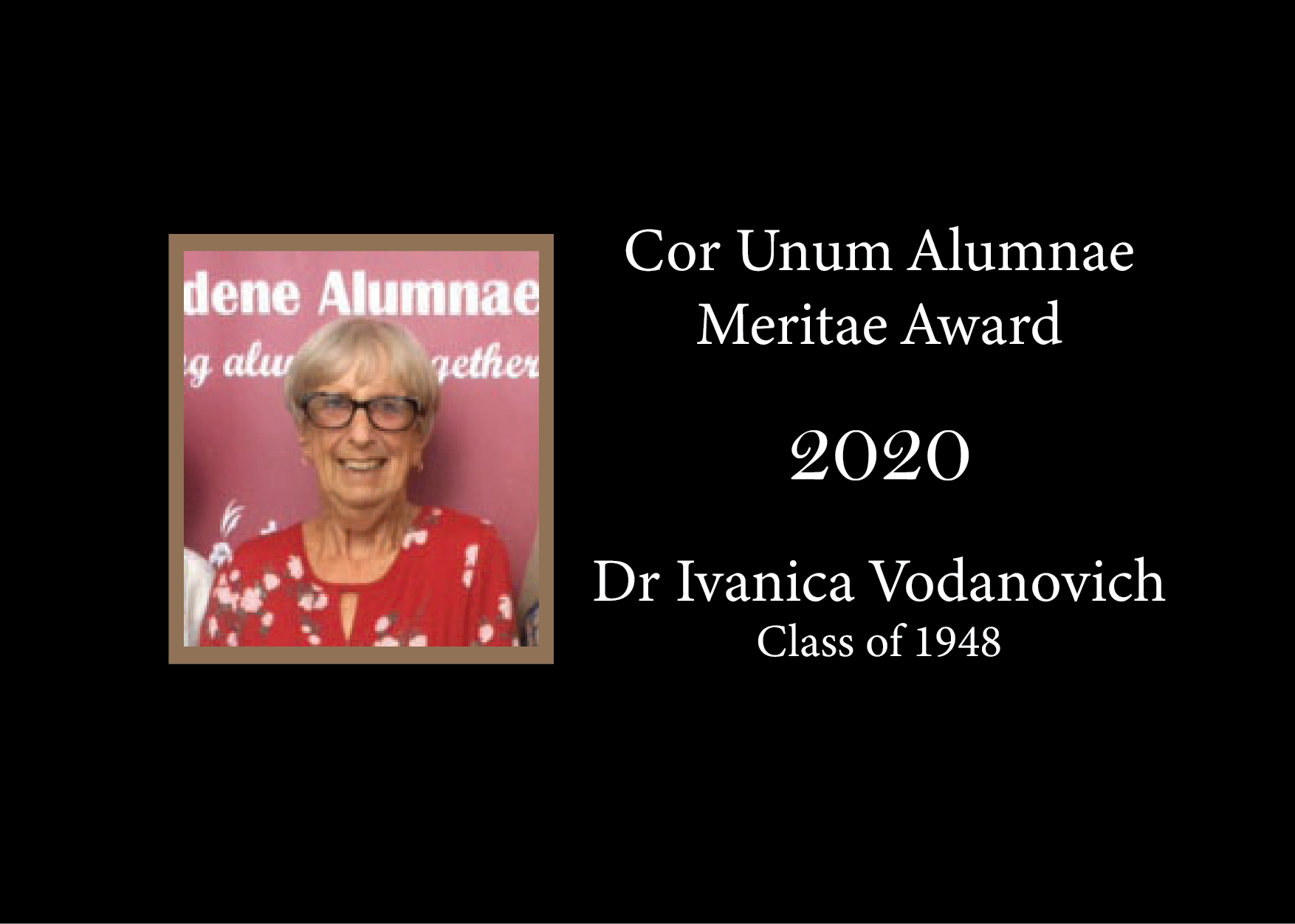 2020 Recipient Dr Ivanica Vodanovich V1